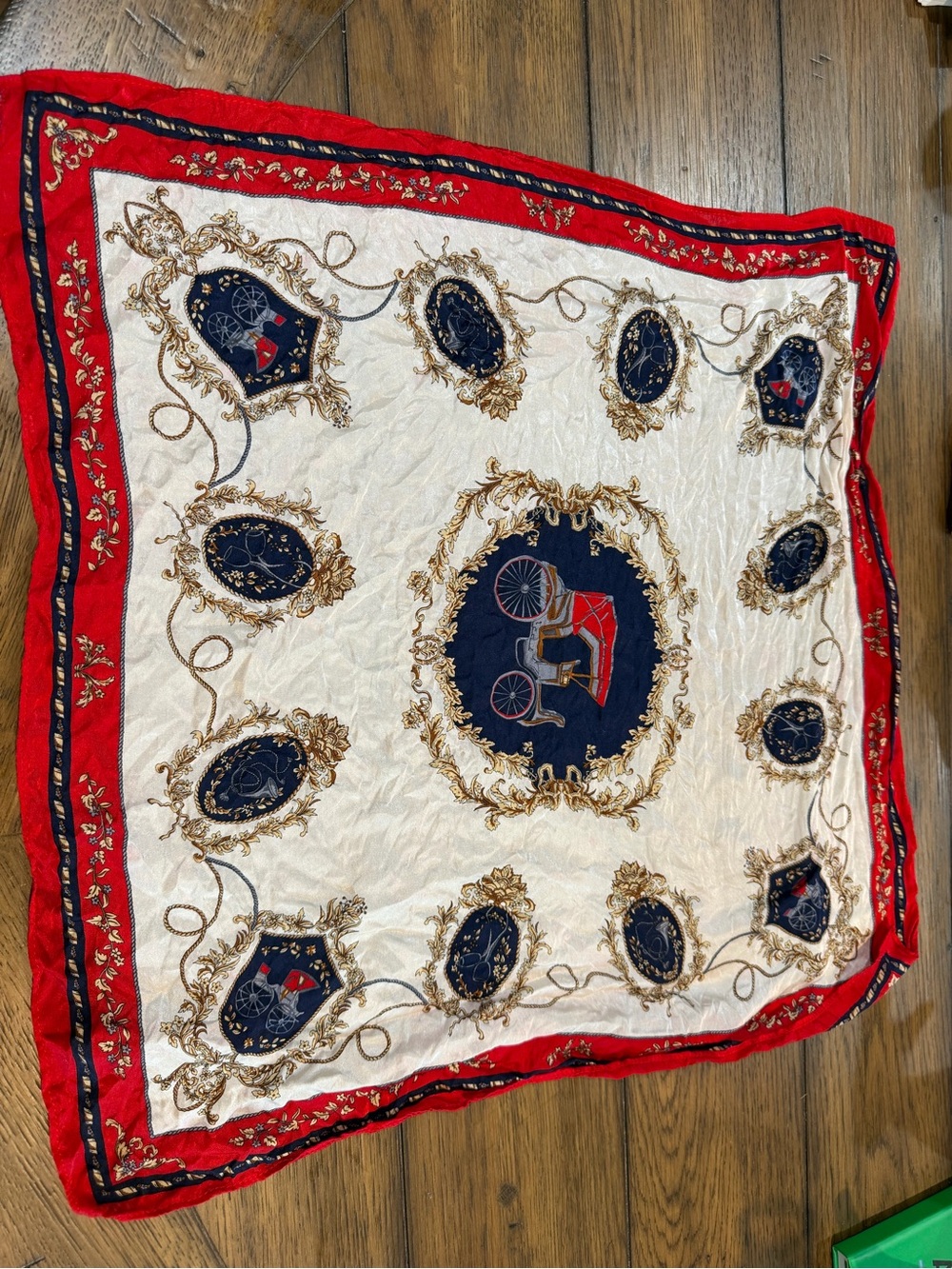 Elegant Red & Cream Carriage Print Silk-Feel Scarf